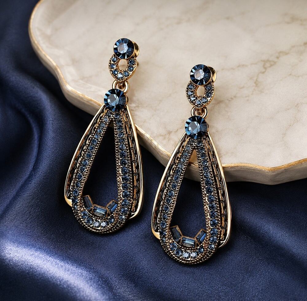 Museum Art Deco Earrings Hoop VTG Revival Antique Gold Court CZ Medieval Retro